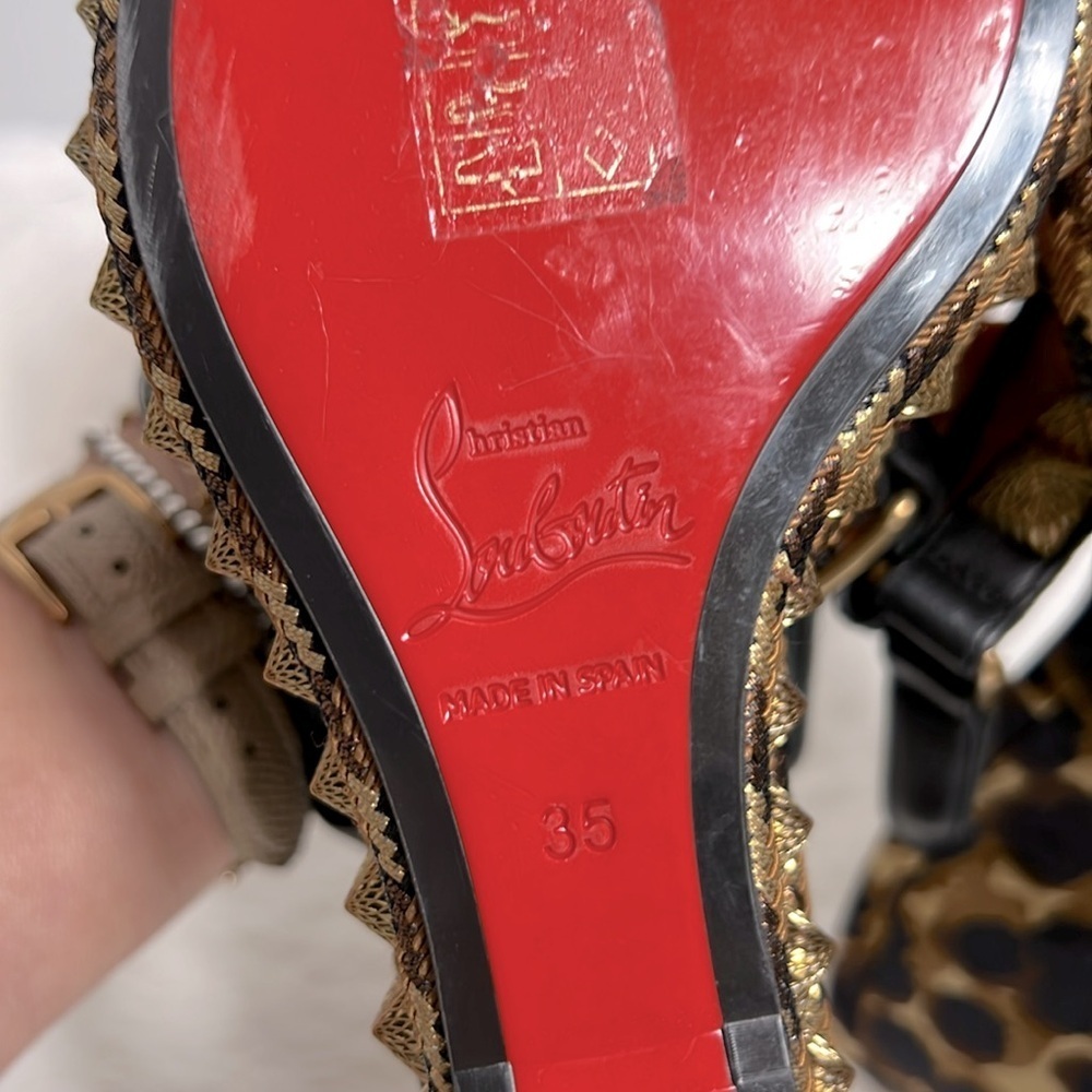 Christian Louboutin Nappa Leopard Pira Ryad 110 Wedge Sandal Black Marron 35 - Picture 11 of 13